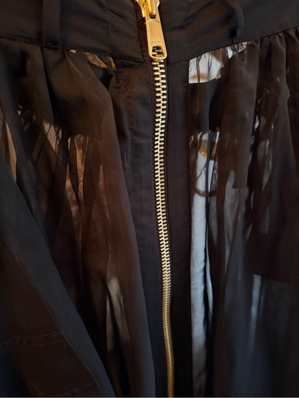Anthropologie Black Sheer A-Line Maxi Skirt with Gold Zip - Picture 4 of 8